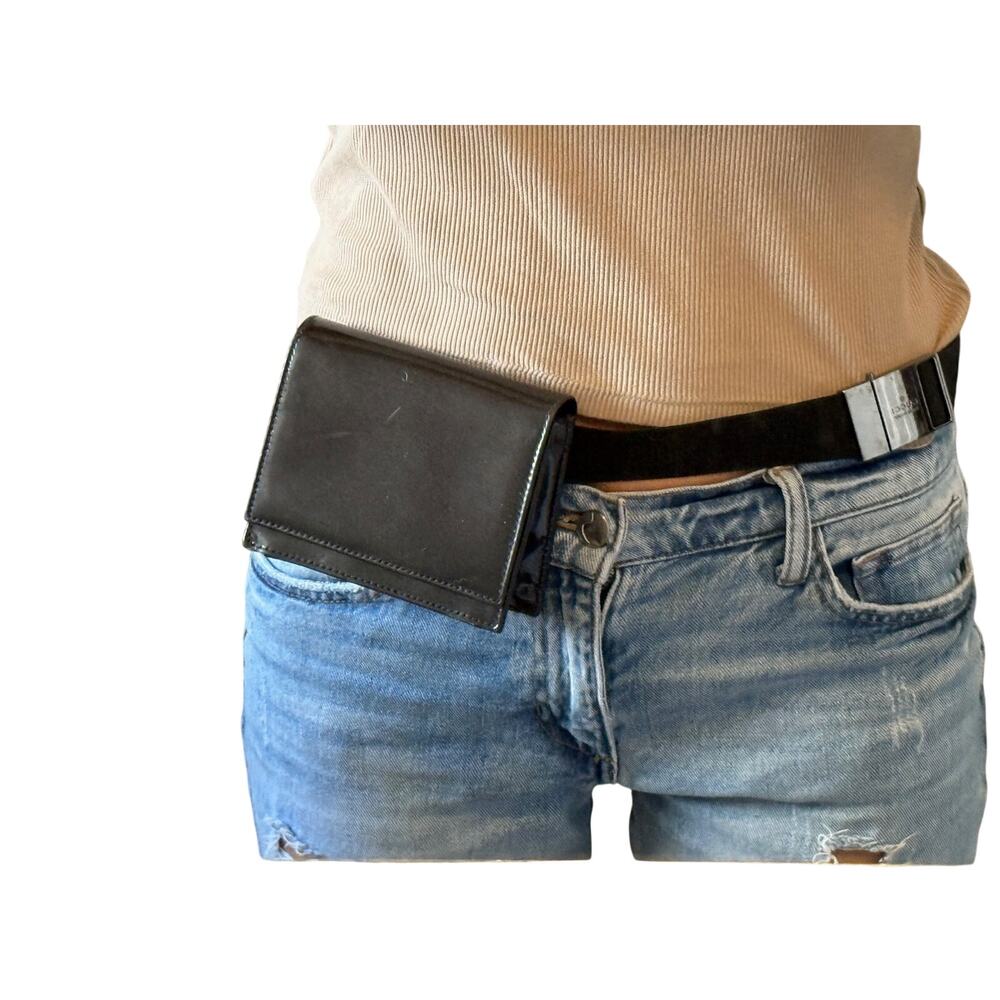 Vintage Gucci black leather waist pouch/ belt bag/fanny pack